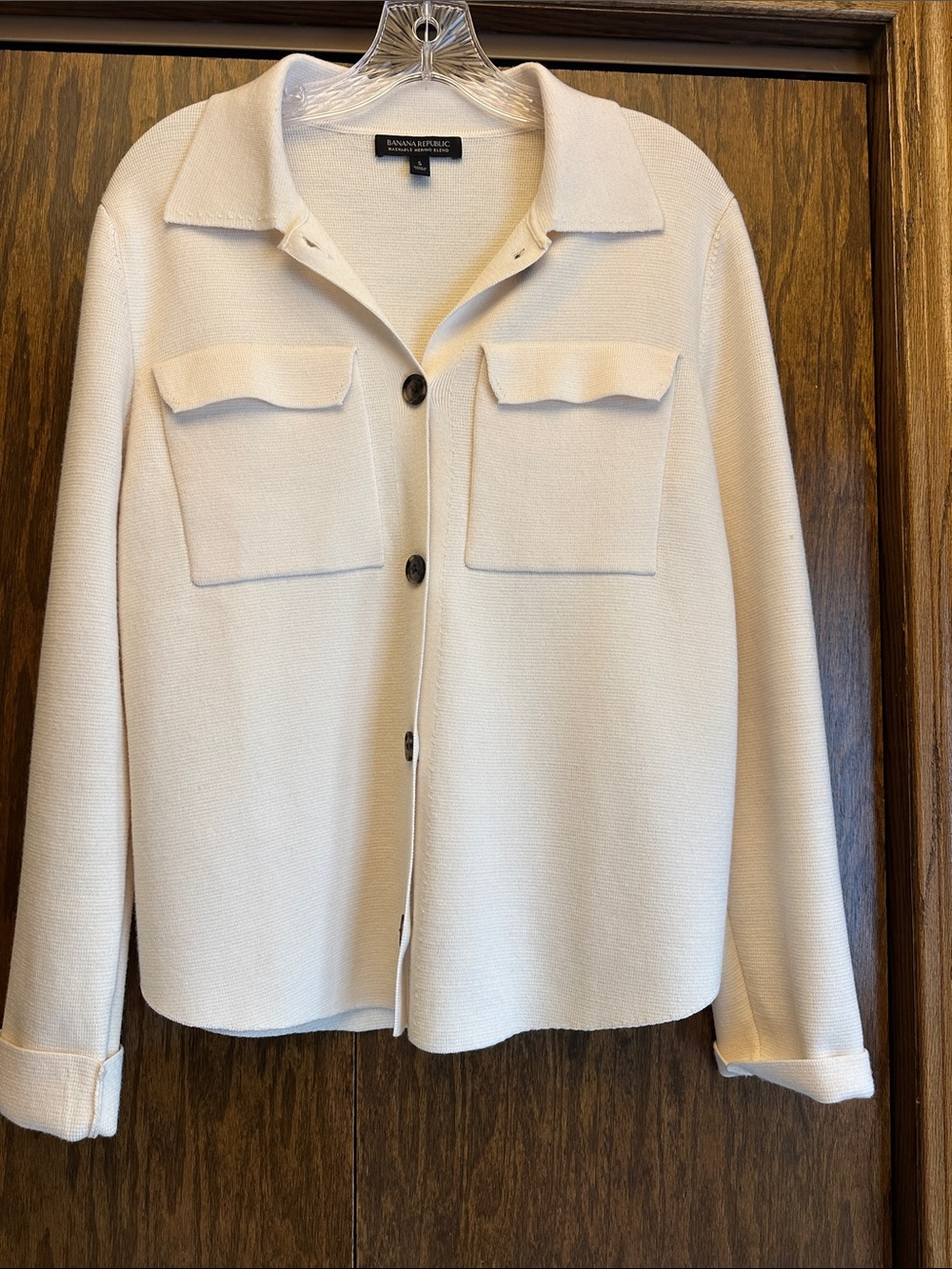 Banana Republic Cream Button-Up Knit Sweater Jacket